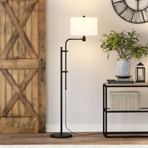 Hailey Home Polly 71-in H Black Height-Adjustable Floor Lamp w/ White Fabric Shade