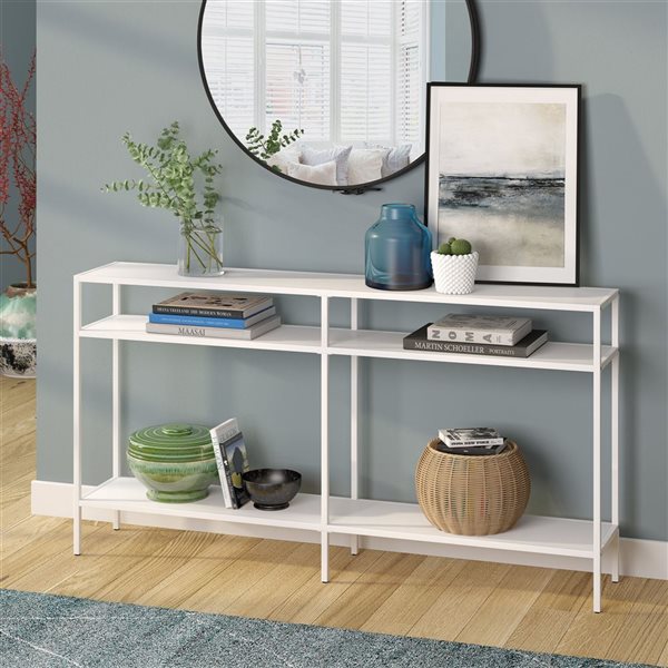 Hailey Home Sivil 55-in W 3-Tier Matte White Metal Modern Console Table w/ Metal Shelves