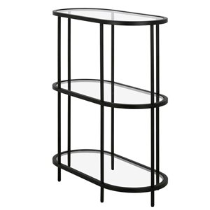 Hailey Home Leif Black Glass 3-Shelf Oval Bookcase