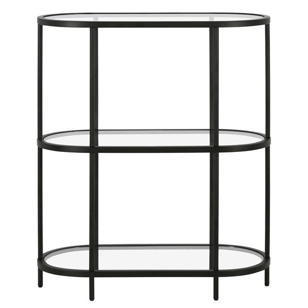 Hailey Home Leif Black Glass 3-Shelf Oval Bookcase