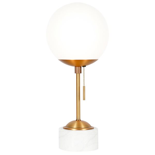 Hailey Home Reagan 17.75-in H Brass/White Marble Table Lamp with Globe-Shaped Glass Shade