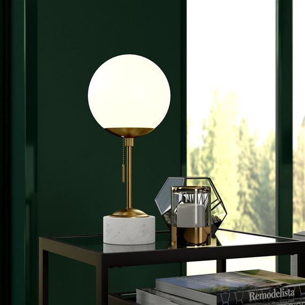 Hailey Home Reagan 17.75-in H Brass/White Marble Table Lamp with Globe-Shaped Glass Shade