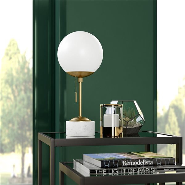 Hailey Home Reagan 17.75-in H Brass/White Marble Table Lamp with Globe-Shaped Glass Shade