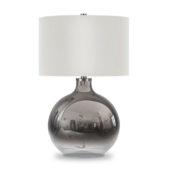 Hailey Home Laelia 24.75-in H Chrome Glass Base Table Lamp with White Fabric Drum-Shaped Shade