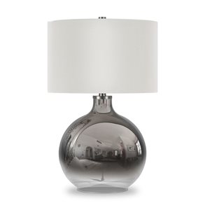 Hailey Home Laelia 24.75-in H Chrome Glass Base Table Lamp with White Fabric Drum-Shaped Shade