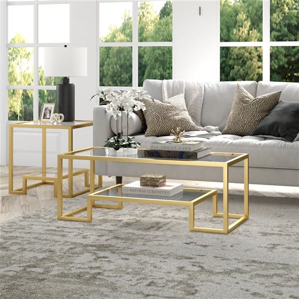 Table basse Athena de Hailey Home laiton avec surface en verre