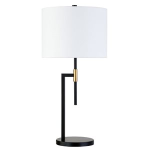 Lampe de table Nico de Hailey Home 25 po h. métal noir mat et laiton avec abat-jour en tissu blanc