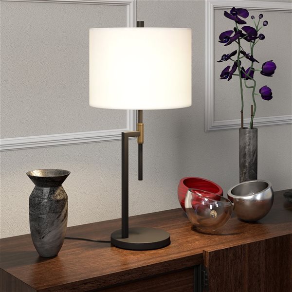 Hailey Home Nico 25-in H Matte Black/Brass Metal Table Lamp with White Fabric Shade