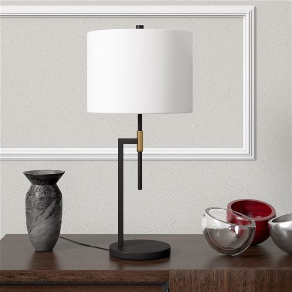 Hailey Home Nico 25-in H Matte Black/Brass Metal Table Lamp with White Fabric Shade