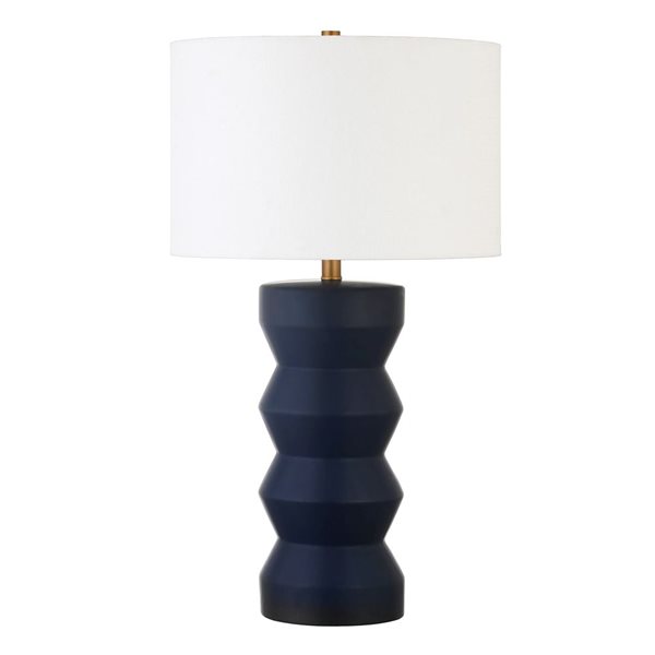 Lampe de table en céramique Carlin de Hailey Home 28 po h. bleu marine mat avec abat-jour en tissu