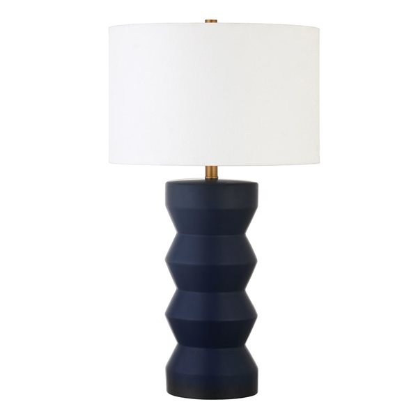 Hailey Home Carlin 28-in H Matte Navy Ceramic Table Lamp with Fabric Shade