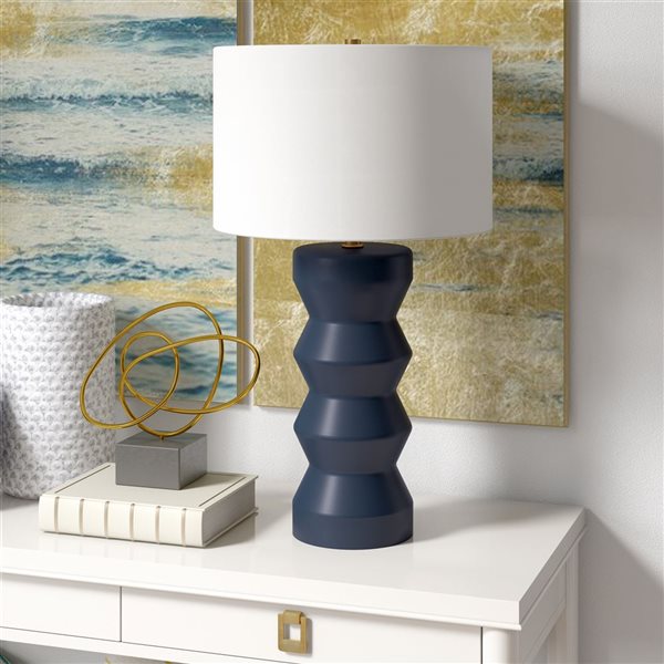 Hailey Home Carlin 28-in H Matte Navy Ceramic Table Lamp with Fabric Shade