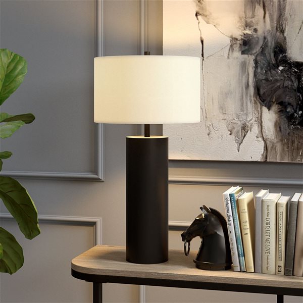 Hailey Home York 29.5-in H Blackened Bronze Table Lamp with Fabric Shade