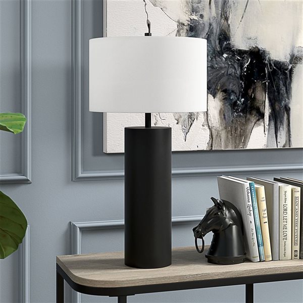 Hailey Home York 29.5-in H Blackened Bronze Table Lamp with Fabric Shade