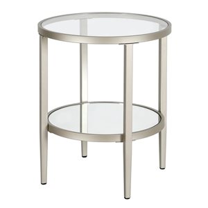 Hailey Home Hera Satin Nickel Glass Round End Table w/ Mirror Shelf