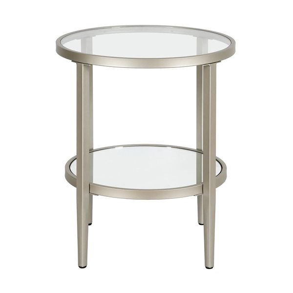 Table d'appoint ronde Hera de Hailey Home nickel avec surface en verre et tablette miroir