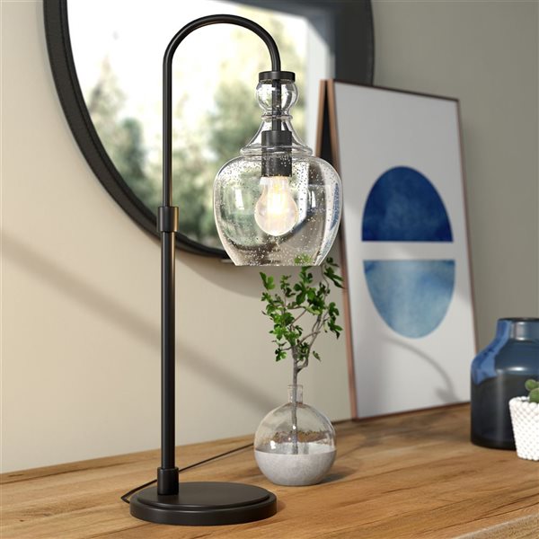 Hailey Home Verona 27-in H Blackened Bronze Arc-Shaped Table Lamp with Glass Shade