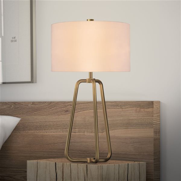 Hailey Home Marduk 25.5-in H Brass Metal Table Lamp with White Fabric Shade