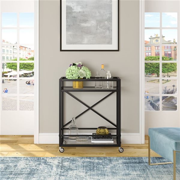 Hailey Home Wilson 30 W x 15 D x 36-in H Blackened Bronze Metal Bar Cart w/ Wheels