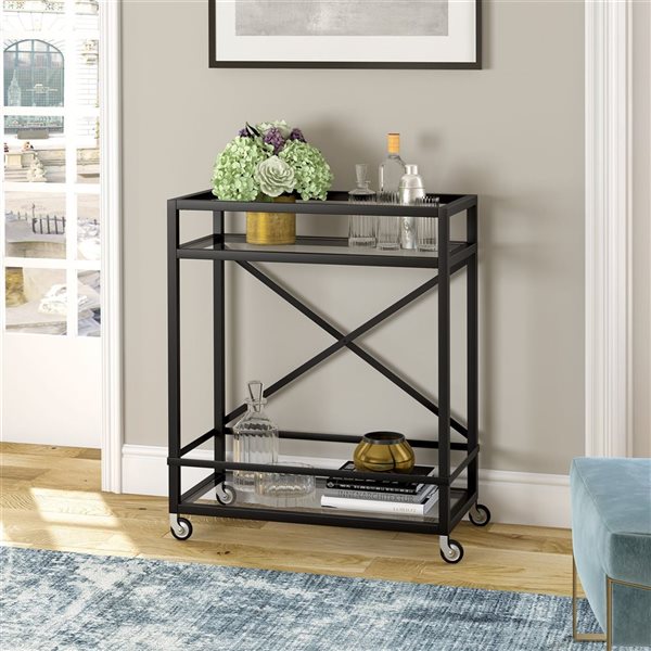 Hailey Home Wilson 30 W x 15 D x 36-in H Blackened Bronze Metal Bar Cart w/ Wheels