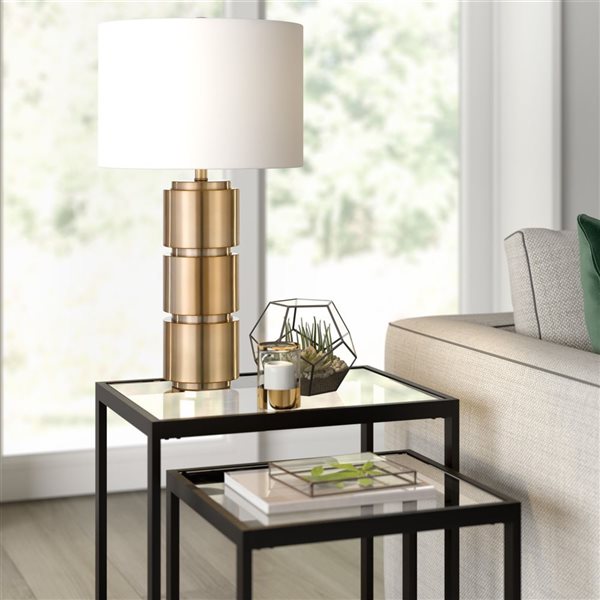 Hailey Home Campbell 27-in H Brass Table Lamp with Fabric Shade