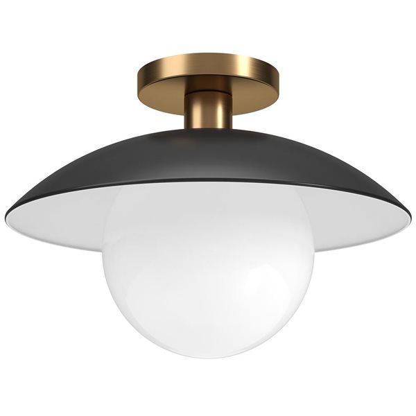 Hailey Home Alvia 14.5-in W Black and Brass Semi Flush Mount Light