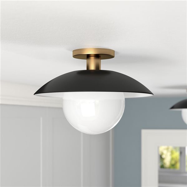 Hailey Home Alvia 14.5-in W Black and Brass Semi Flush Mount Light