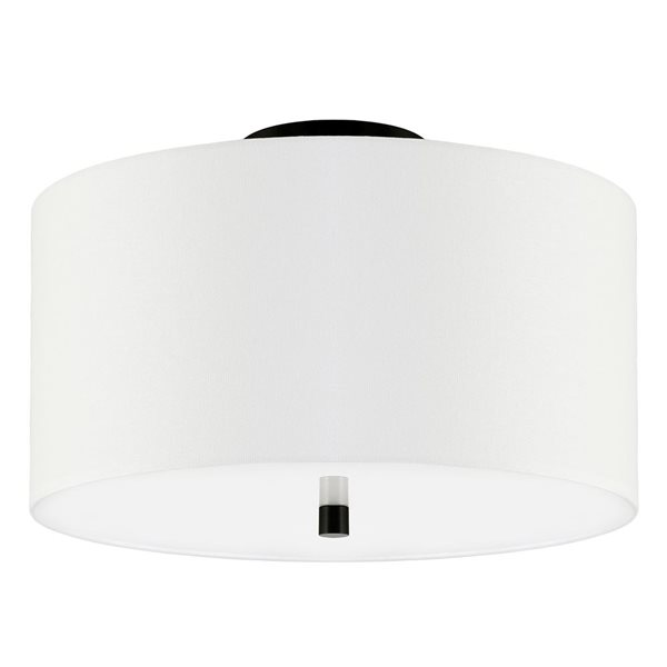 Hailey Home Ellis 16-in W Matte Black Flush Mount Light w/ White Fabric Shade