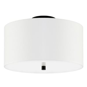 Hailey Home Ellis 16-in W Matte Black Flush Mount Light w/ White Fabric Shade