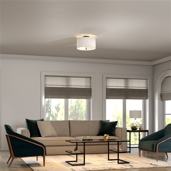 Hailey Home Ellis 16-in W Matte Black Flush Mount Light w/ White Fabric Shade