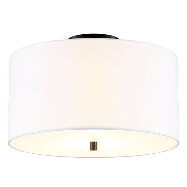 Hailey Home Ellis 16-in W Matte Black Flush Mount Light w/ White Fabric Shade