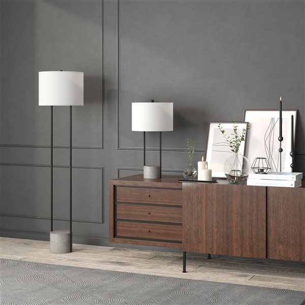 Hailey Home Uma 27.75-in H Blackened Bronze/Concrete Base Table Lamp with White Fabric Shade