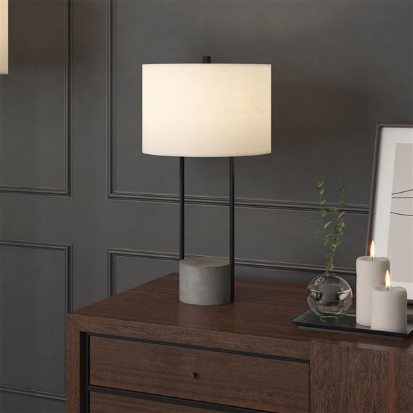 Hailey Home Uma 27.75-in H Blackened Bronze/Concrete Base Table Lamp with White Fabric Shade