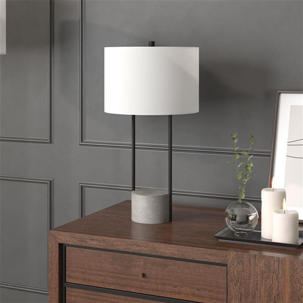 Hailey Home Uma 27.75-in H Blackened Bronze/Concrete Base Table Lamp with White Fabric Shade