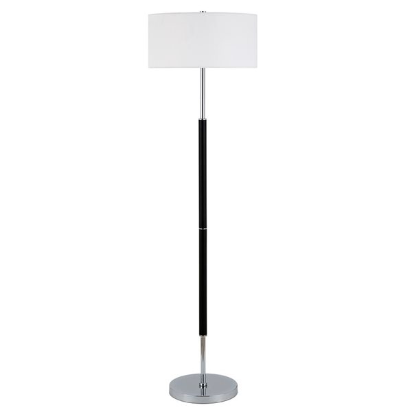 Hailey Home Simone 61-in H Black and Nickel 2-Light Floor Lamp w/ White Fabric Shade