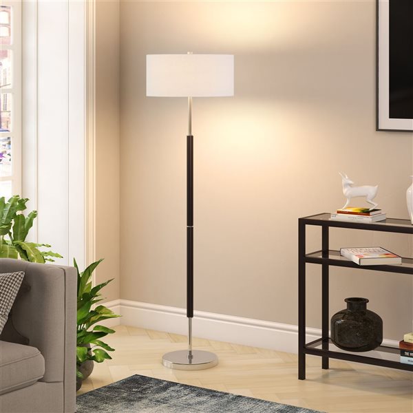 Hailey Home Simone 61-in H Black and Nickel 2-Light Floor Lamp w/ White Fabric Shade