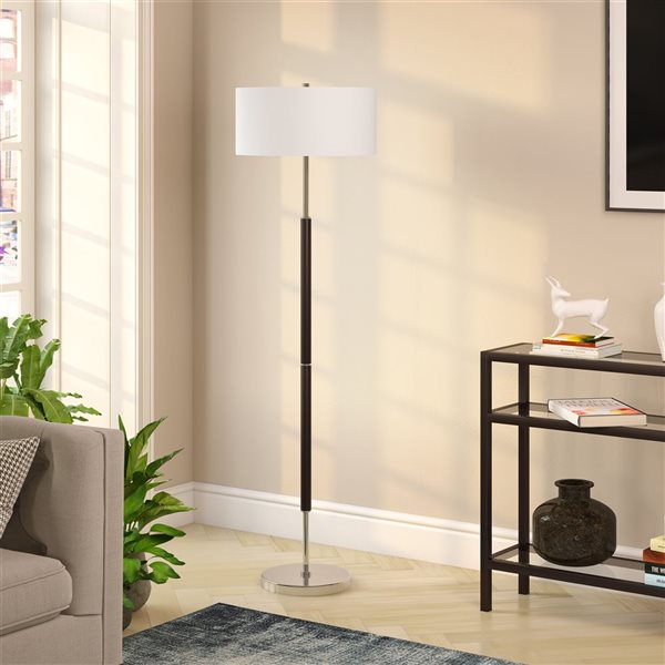 Hailey Home Simone 61-in H Black and Nickel 2-Light Floor Lamp w/ White Fabric Shade