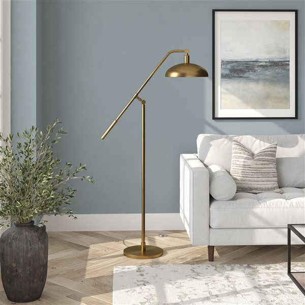 Hailey Home Devon 62-in H Brass Boom Arm Floor Lamp w/ Metal Shade