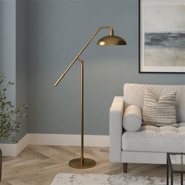 Hailey Home Devon 62-in H Brass Boom Arm Floor Lamp w/ Metal Shade