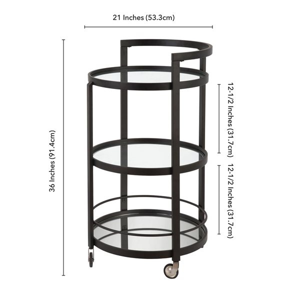 Hailey Home Hause 36 H x 21-in dia 3-Tier Blackened Bronze Metal Round Bar Cart w/ Wheels