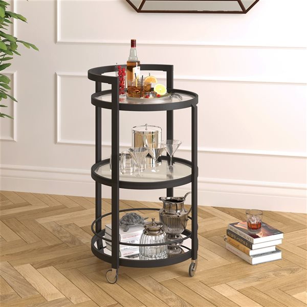 Hailey Home Hause 36 H x 21-in dia 3-Tier Blackened Bronze Metal Round Bar Cart w/ Wheels