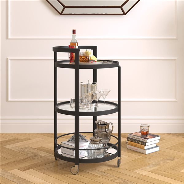 Hailey Home Hause 36 H x 21-in dia 3-Tier Blackened Bronze Metal Round Bar Cart w/ Wheels