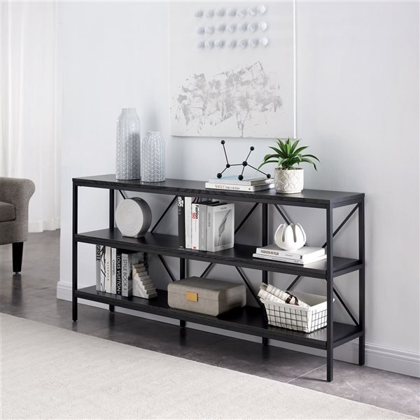 Hailey Home Kira 64-in W Blackened Bronze Metal/Black Woodgrain MDF Farmhouse Console Table