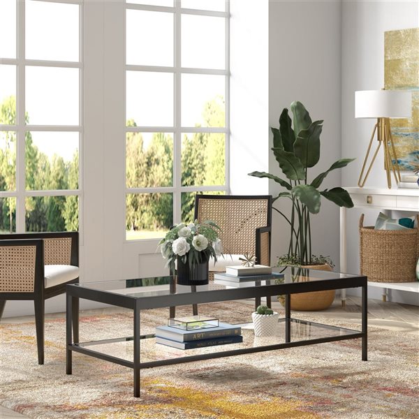 Hailey Home Alexis Large Black Glass Coffee Table