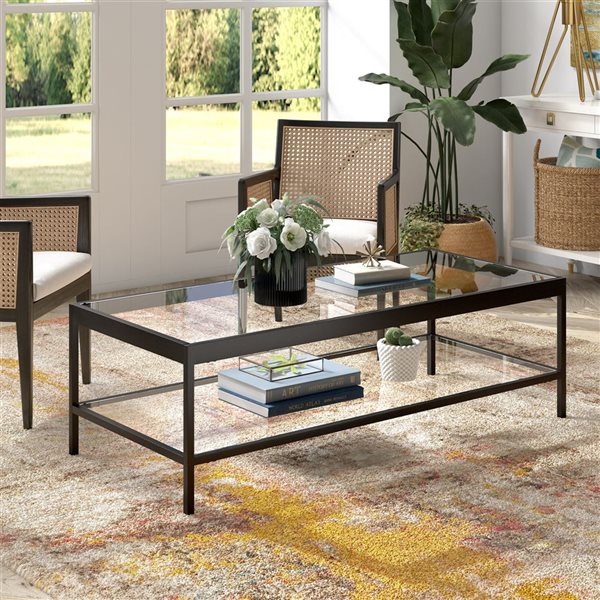 Hailey Home Alexis Large Black Glass Coffee Table