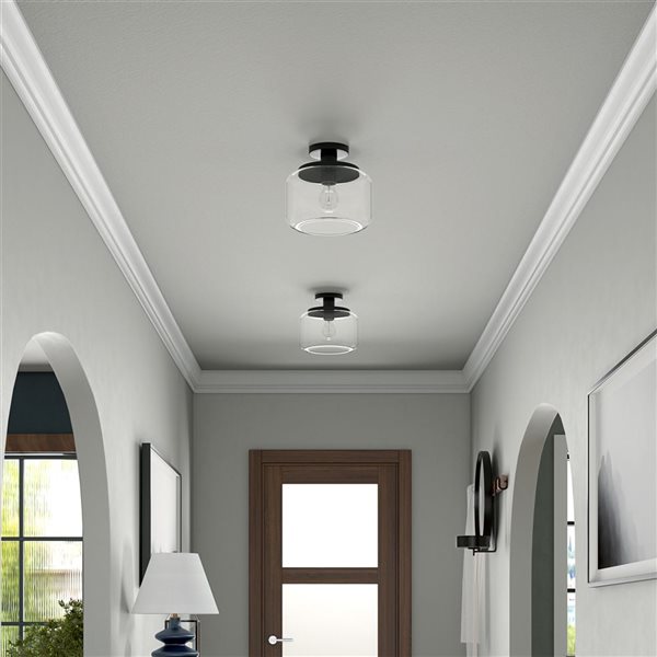 Hailey Home Tatum 11-in W Black Semi Flush Mount Light w/ Clear Glass Shade