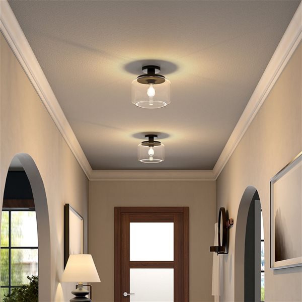 Hailey Home Tatum 11-in W Black Semi Flush Mount Light w/ Clear Glass Shade