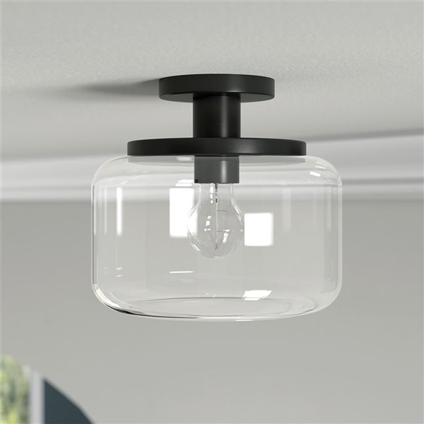 Hailey Home Tatum 11-in W Black Semi Flush Mount Light w/ Clear Glass Shade