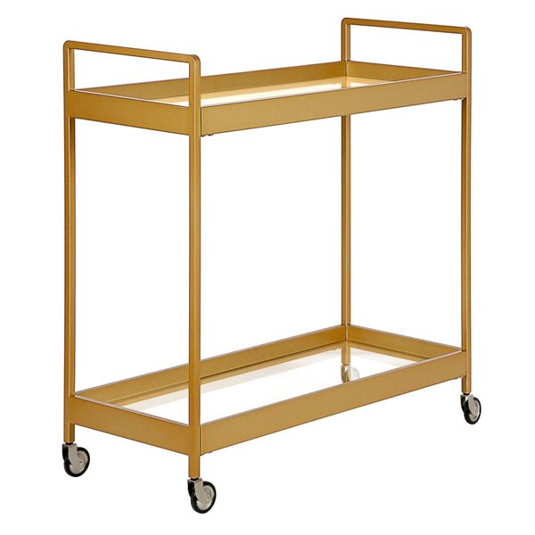 Hailey Home Cooper 33 W x 14 D x 35-in H 2-Tier Brass Metal Bar Cart w/ Wheels