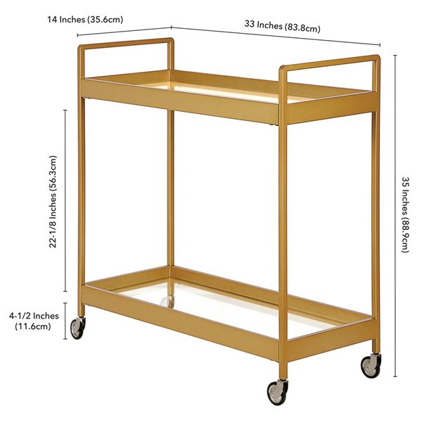 Hailey Home Cooper 33 W x 14 D x 35-in H 2-Tier Brass Metal Bar Cart w/ Wheels